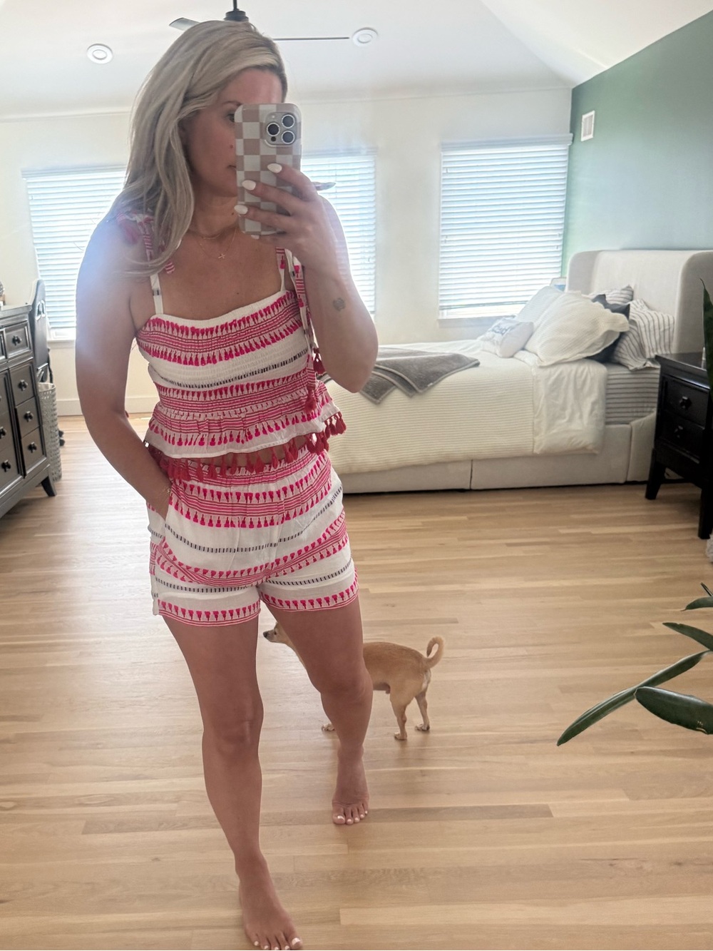 Vici Pink and White Smocked Tank